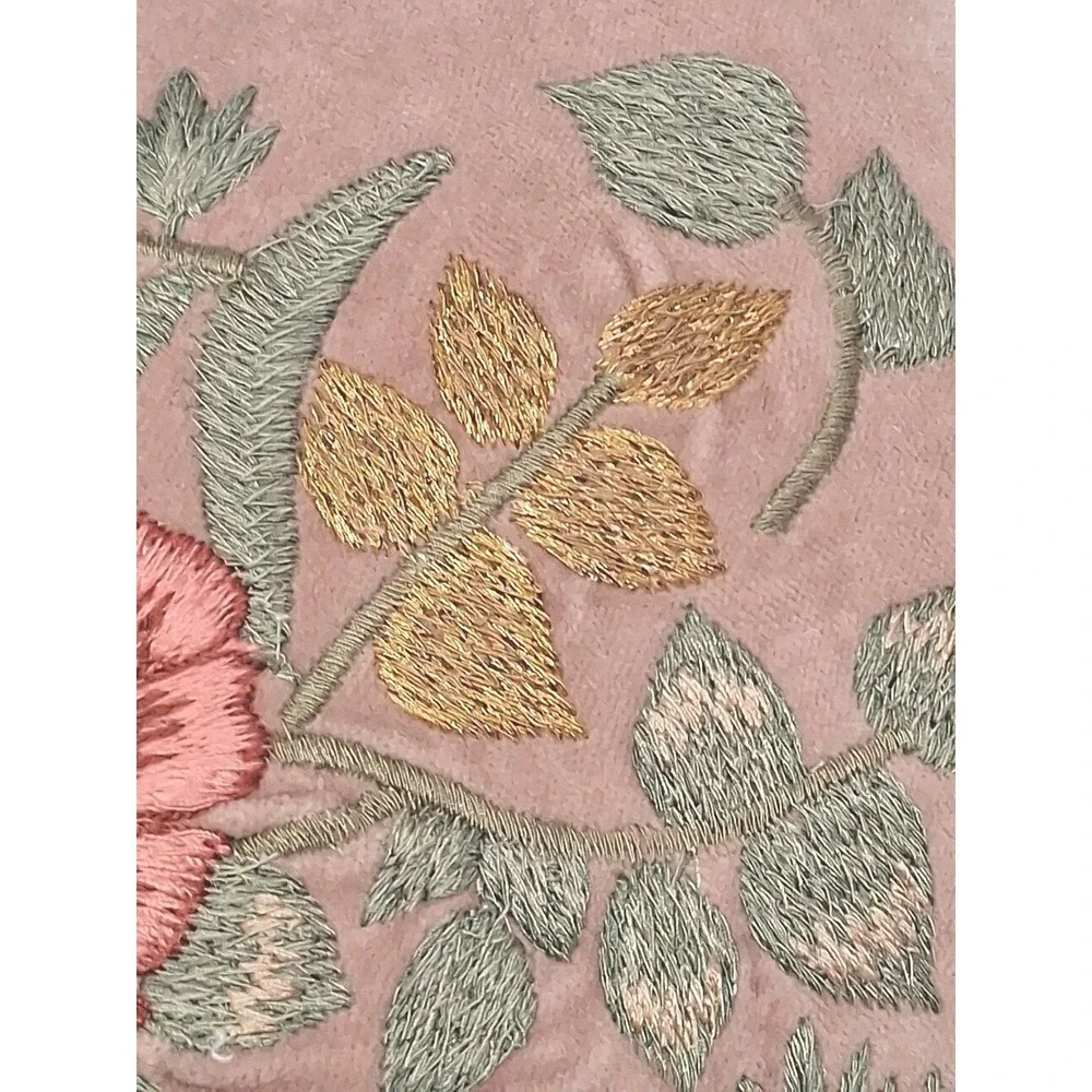 Pottery Barn Embroidered Heart Shaped Pillow- Rose w/ Flowers